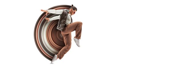 Realistic silhouette of a young hip-hop dancer, breake dancing man isolated on white background. 3d render illustration - Photo, Image