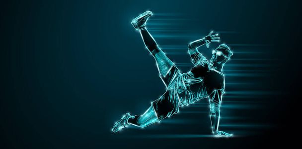 Абстрактний силует молодого хіп-хоп танцюриста, розбитий танцюючий чоловік ізольований на чорному тлі. 3d ілюстрація рендеринга
 - Фото, зображення