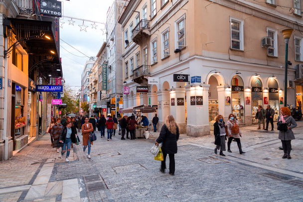 Athens, Greece - 24 Nov 2021: Ermou or Hermes Street is a shopping street in central Athens, connecting Kerameikos archaeological site with the Syntagma Square. - 写真・画像