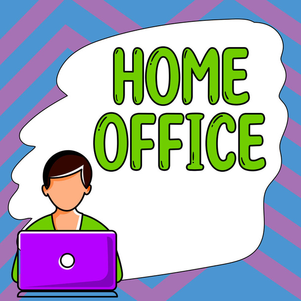 Légende textuelle présentant Home Office, Espace vitrine d'affaires désigné dans une résidence de personnes pour affaires officielles - Photo, image