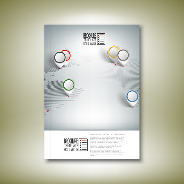 World map with pointer marks. Brochure, flyer or report for business, template vector - Vector, imagen