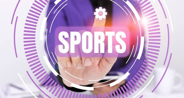 Ручний писемний знак Спорт, Слово для занять фізичними вправами та навичками індивідуальні або командні змагання
 - Фото, зображення