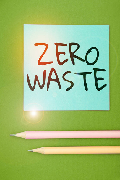 Handwriting text Zero Waste, Business overview industrial responsibility includes composting, recycling and reuse - Photo, image