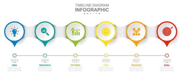 Infografische business template. 6 Stappen moderne Tijdlijn diagram kalender met cirkel en onderwerpen. Conceptpresentatie. - Vector, afbeelding