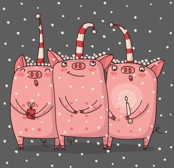 Drei Schweine singen ein Weihnachtslied. - Vektor, Bild