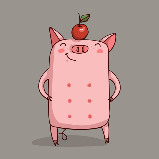 彼の頭の上のリンゴと豚します。. - ベクター画像