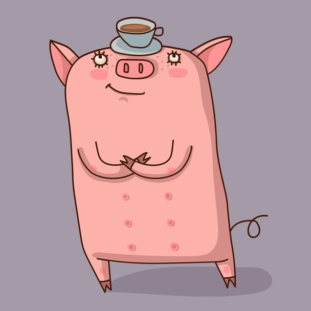 Pig with a cup on his head. - Vector, Image