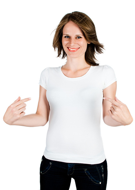 vrouw met een vinger op zichzelf - Foto, afbeelding