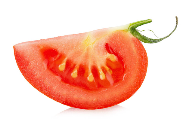 Fresh juicy red slice tomato isolated on white background. Fresh vegetable. File contains clipping path. Full depth of field. - Photo, Image