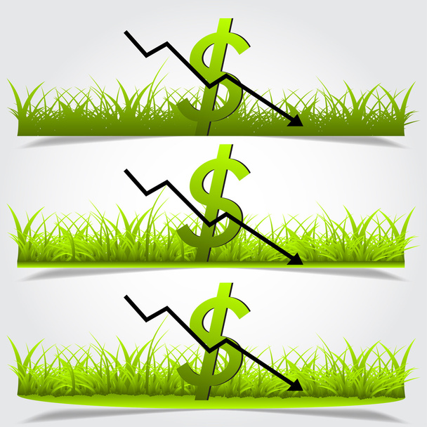 Grafiek, depreciatie van de dollar, groen gras vector - Vector, afbeelding
