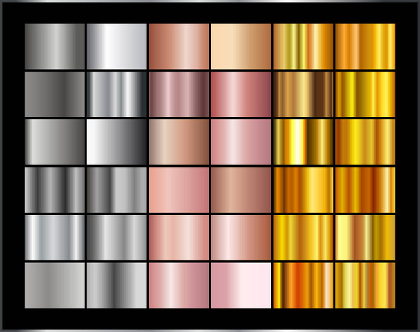 Conjunto de gradientes de plata de oro rosa, textura. - Vector, Imagen