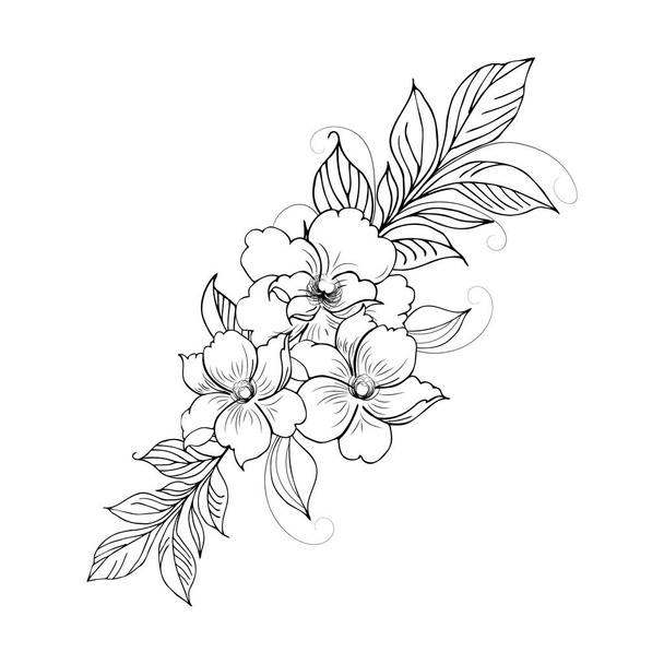 Gentle floral background from flower branches and buds, flower arrangement. Hand drawing. For stylized decor, invitations, cards, posters, flyers, backgrounds, as clipart - Wektor, obraz