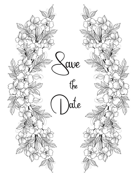 Elegant frame, background, floral wreath, gentle monogram with hand drawn wild herbs and flowers. vintage botanical illustration for invitation or wedding decor, logo, label, branding - Valokuva, kuva