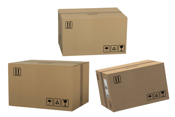 Des boîtes en carton. achats, livraison et déménagement concept. 3d rendu - Photo, image