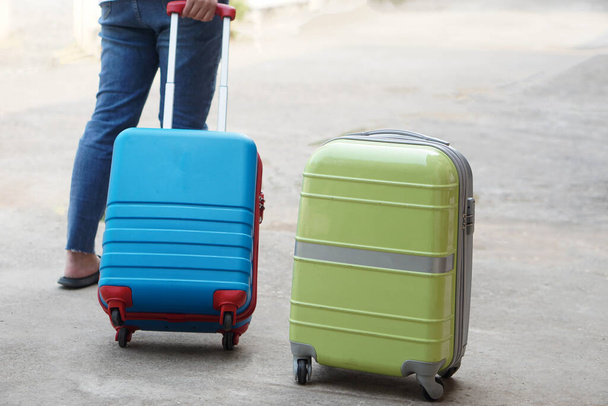 Wheeled luggage. Baggage. Trolley travel bags. Suitcase bags for travelling. Concept, equipment for keep things for travelling, trip, tour, journey.   - 写真・画像