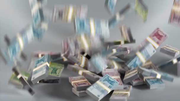 Moldova Banknotes / Moldovan Money / Leu / MDL Bundles Falling - Filmmaterial, Video