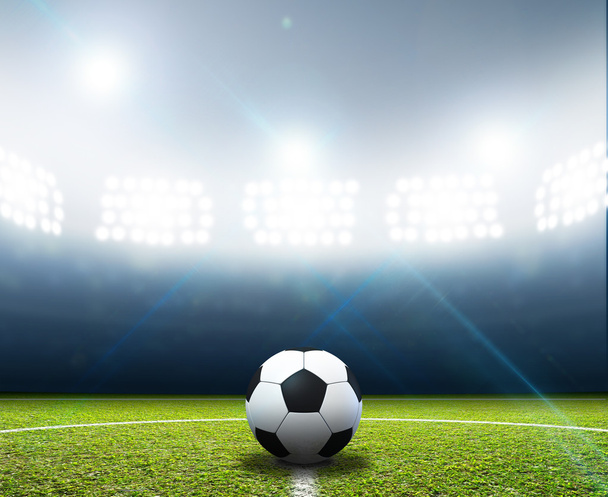 スタジアムとサッカー ボール - 写真・画像