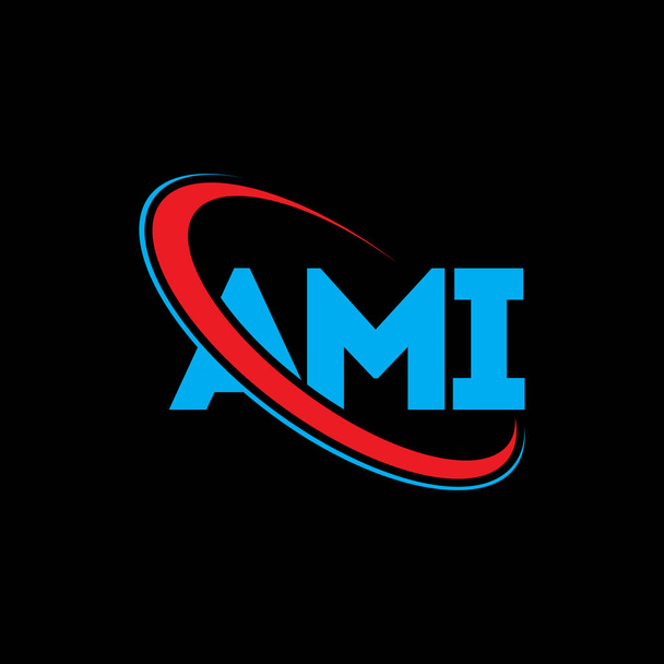 Logo AMI. Carta AMI. Diseño del logotipo de la carta AMI. Logotipo inicial del AMI vinculado con el círculo y el logotipo del monograma en mayúsculas. Tipografía AMI para marca tecnológica, empresarial e inmobiliaria. - Vector, Imagen