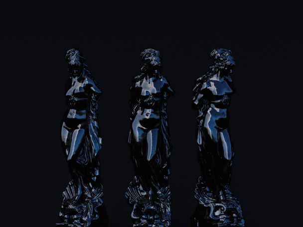 Statue of ancient latin Venus, 3d rendering of a public domain statues in black glossy  colors. Greek and roman culture and mythology, abstract art poster of an ancient scultpure - Valokuva, kuva