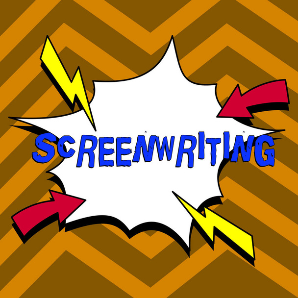 Conceptuele bijschrift Screenwriting, Zakelijke aanpak van de kunst en ambacht van het schrijven van scripts voor mediacommunicatie - Foto, afbeelding