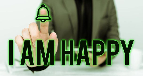 Handschriftliches Zeichen I Am Happy, Business Überblick Ein erfülltes Leben voller Liebe zu haben gutes Jobglück - Foto, Bild