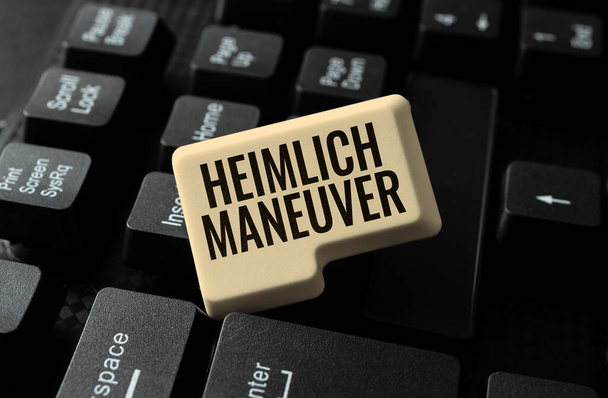 Heimlich Manevrası işaretini gösteren ilham, boğulma durumunda yukarı doğru baskı uygulaması - Fotoğraf, Görsel