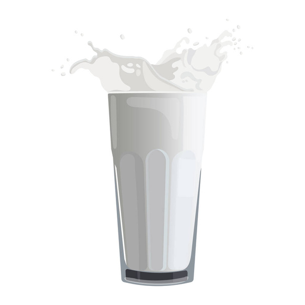 Glass with milk and milk splash on a white background. Healthy drink icon, illustration, vector - ベクター画像