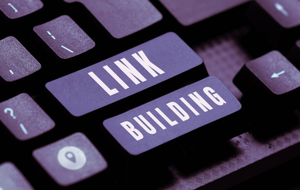 Zarejestruj wyświetlanie Link Building, Concept znaczenie SEO Term Exchange Linki Nabywanie hiperłączy Indeksowane - Zdjęcie, obraz