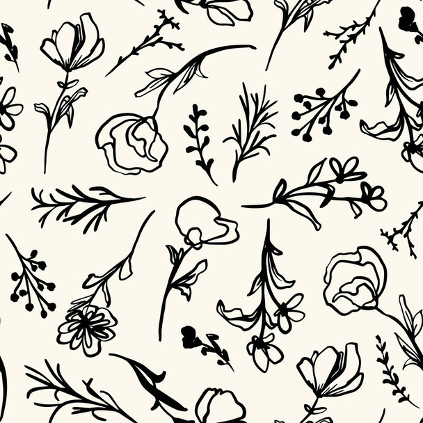 vector seamless pattern of hand drawn flowers. spring background - Vetor, Imagem