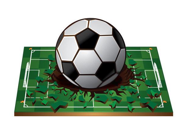 Balón de fútbol con campo de fútbol verde roto 3d
 - Vector, Imagen