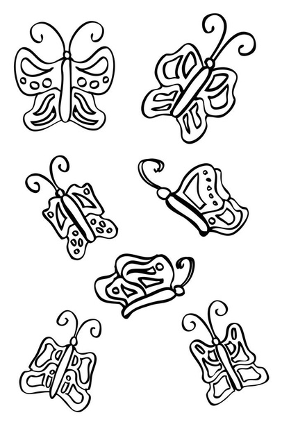 Schmetterling einfacher Vektor Handzeichnung Skizze Set 7 - Vektor, Bild