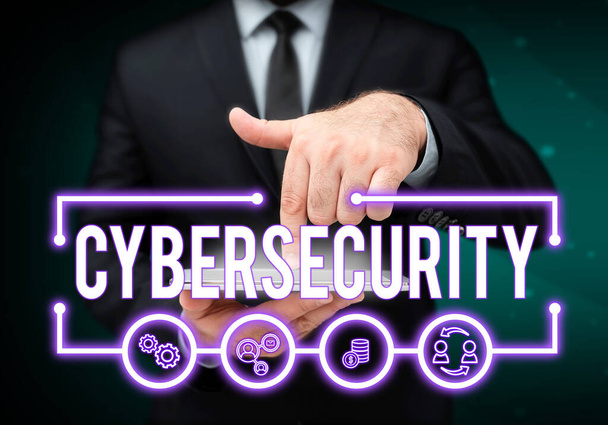 Handschriftzeichen Cybersecurity, Konzept zum Schutz vor illegaler Nutzung elektronischer Daten - Foto, Bild