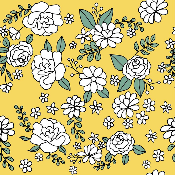 white minimal flower seamless pattern yellow background vector illustration design - Vector, Image