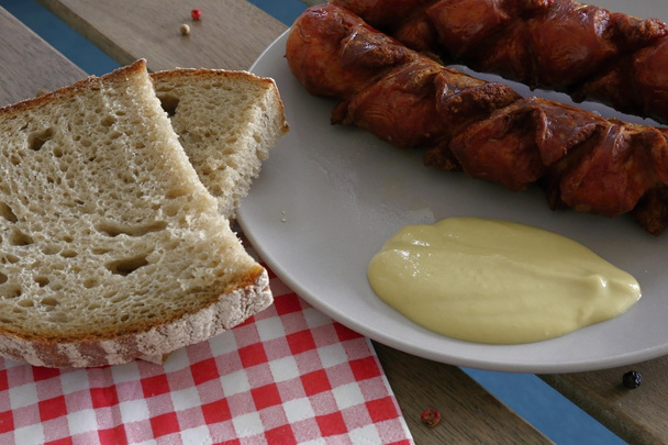 delicious sausages with bread - Photo, Image