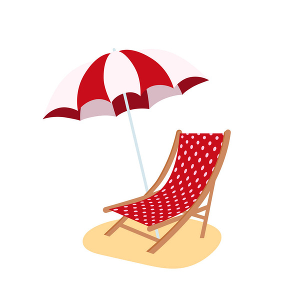 Sombrilla de playa y silla de playa aislada - Vector, imagen