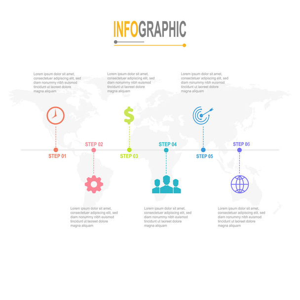 Infographic timeline template 6 steps business data illustration. - Vector, imagen