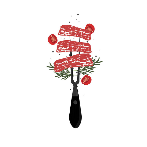 Свіжа яловичина з вилкою Векторна ілюстрація Логотип
 - Вектор, зображення
