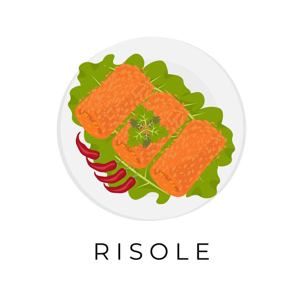 Indonezyjskie Dish Risol Mayo Wektor Ilustracja Logo na białej płytce - Wektor, obraz