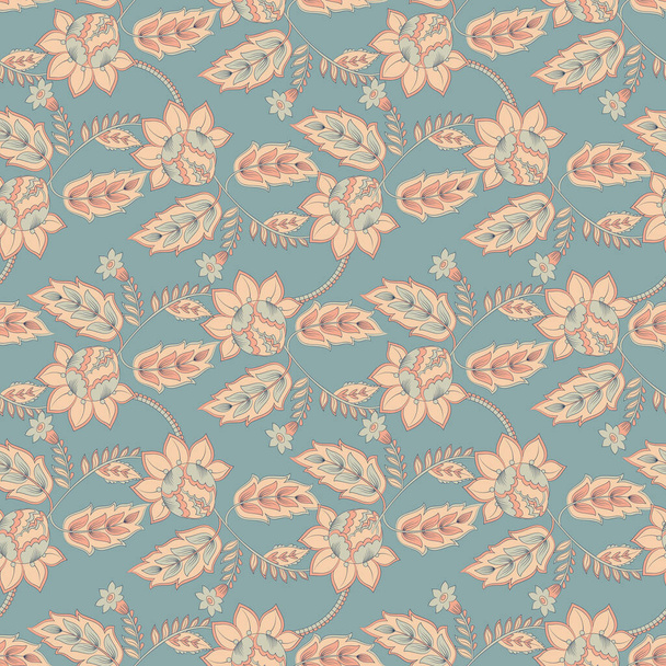 Seamless pattern with ethnic flowers. Vector Floral Illustration in asian textile style - ベクター画像
