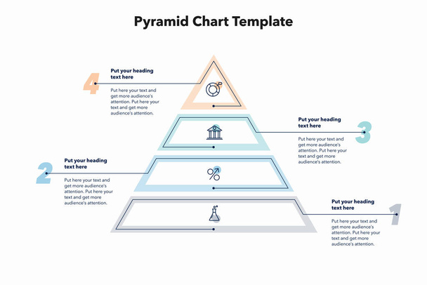 Pyramid chart template with four colorful steps. Creative diagram divided into five steps with minimalistic icons. - Vektor, kép