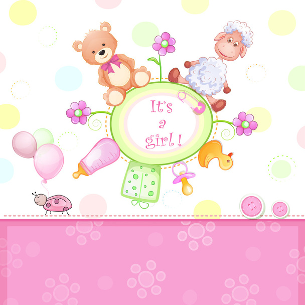 Baby shower card with toys. - Vecteur, image