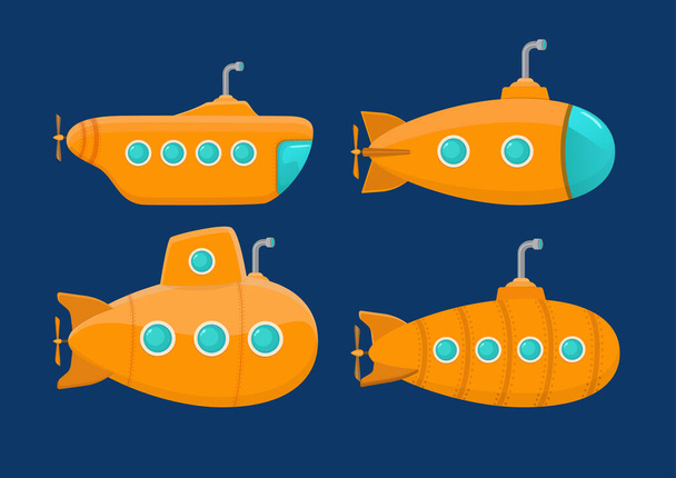 изолированный набор мультяшных желтых подводных лодок - Вектор,изображение