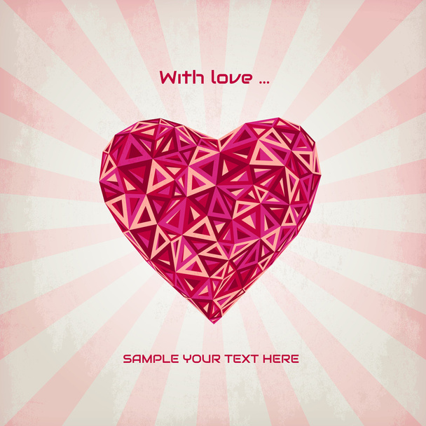 Happy Valentines Day card with low poly heart - Вектор, зображення