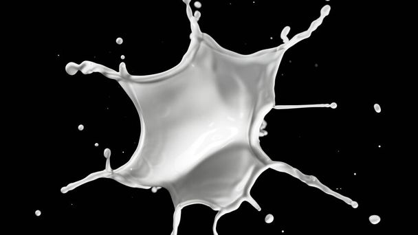 Round milk splash isolated on black background. Realistic shot of creamy splash. - Photo, Image