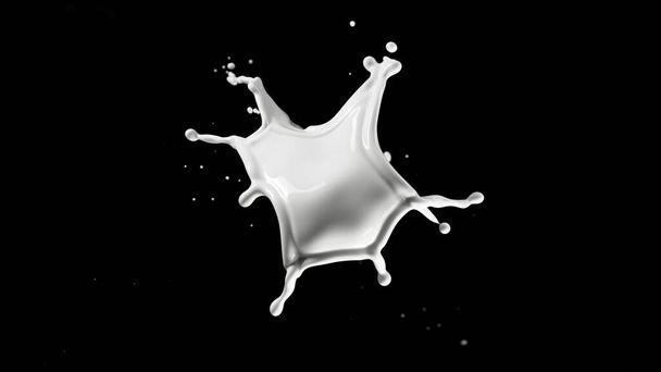 Round milk splash isolated on black background. Realistic shot of creamy splash. - Фото, изображение