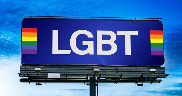 Advertisement billboard displaying the sign of LGBT movement. - Photo, Image