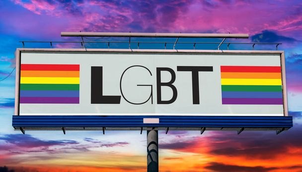 Werbetafel mit dem Zeichen der LGBT-Bewegung. - Foto, Bild
