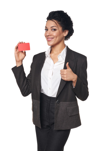Business woman showing blank credit card - Foto, afbeelding