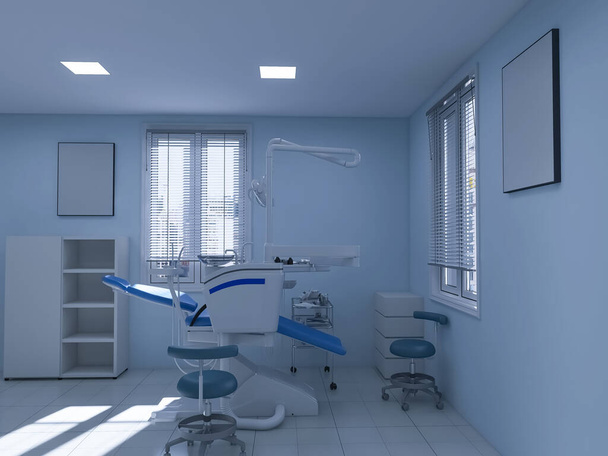 Zahnarztpraxis Interieur, 3D-Render, 3D-Illustration - Foto, Bild