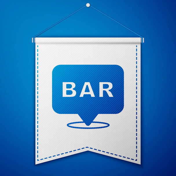 Blue Alcohol or beer bar location icon isolated on blue background. Symbol of drinking, pub, club, bar. White pennant template. Vector. - Vektor, obrázek